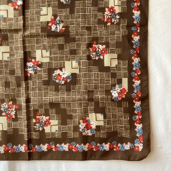 Vintage Italian Womens Scarf Geometric Floral Square Polyester Brown Blue Pink - Picture 8 of 11